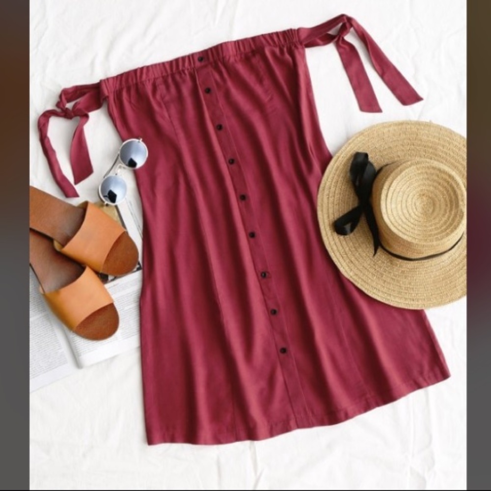 BRAND NEW!! Tied Button Up Mini Dress. Burgundy